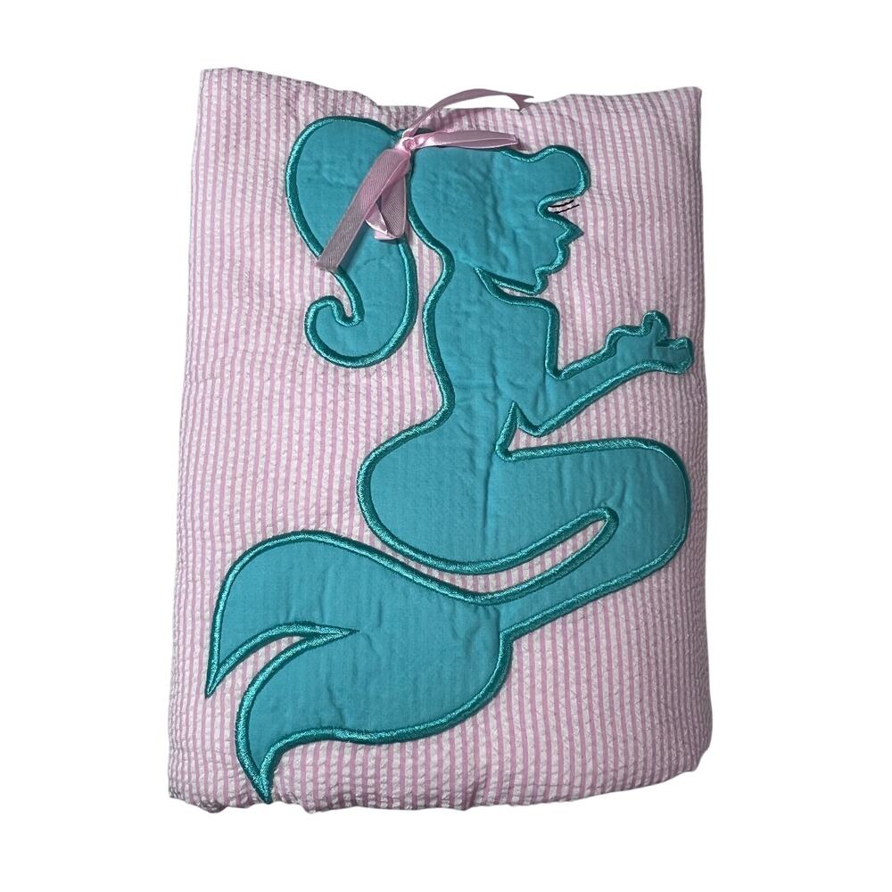 PALM BEACH CREW Towelket Kids Pink White Seersucker Mermaid Beach Towel Blanket